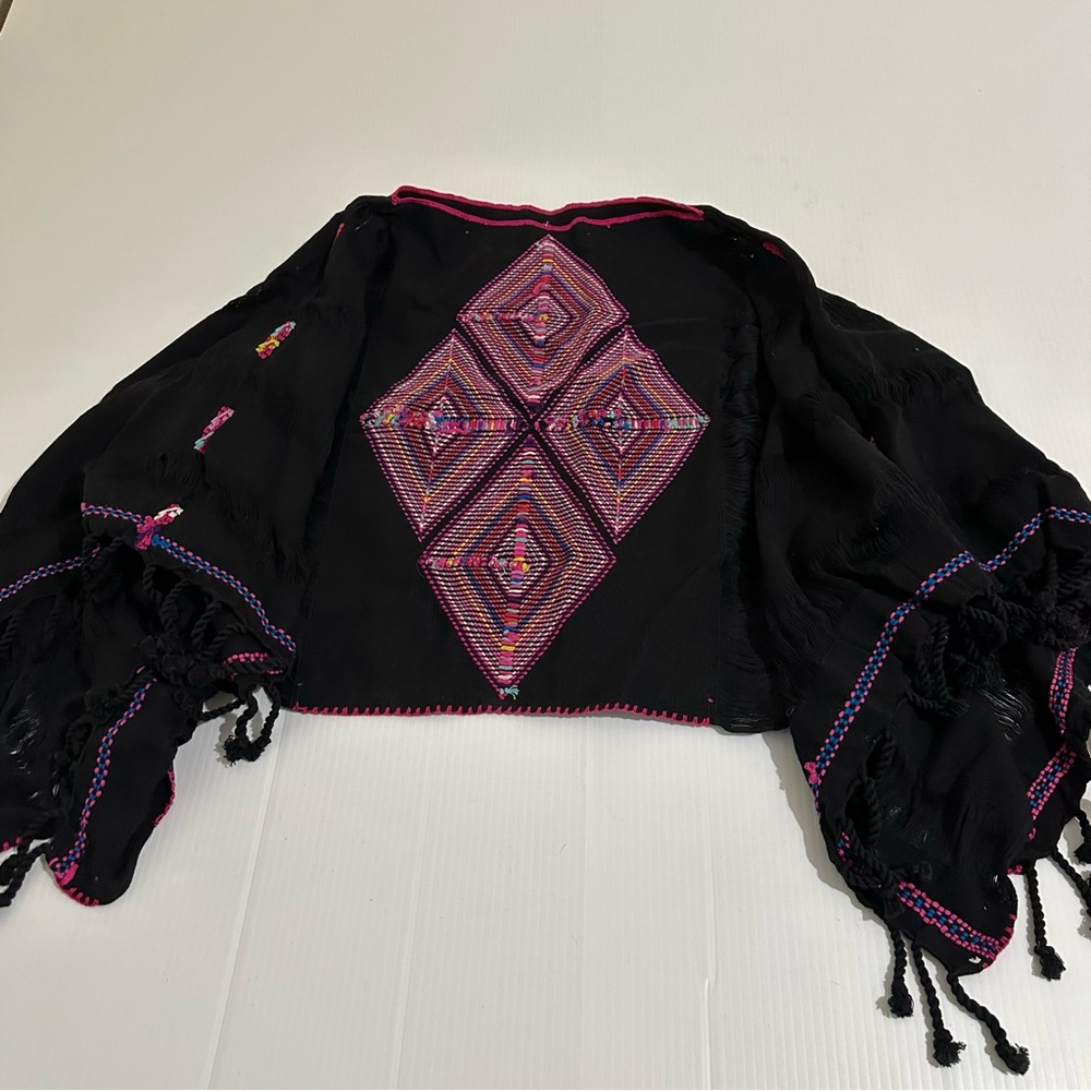 Hand Embroidered Woven Huipil Poncho from Mexico Black - Picture 4 of 10